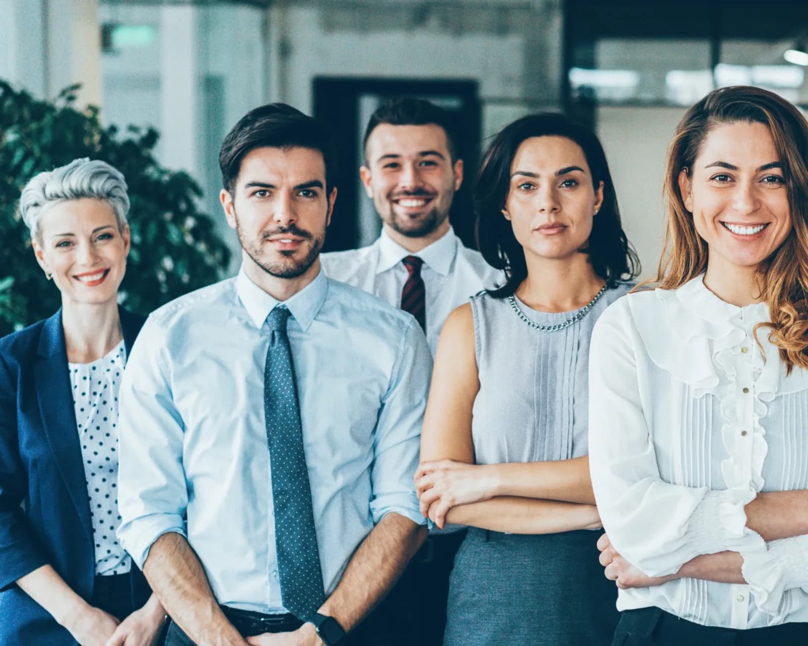 A smiling corporate team